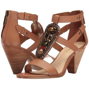 Nine West Women's Reese Leather Dress Sandal Bohemian Beaded Gladiator Size 7